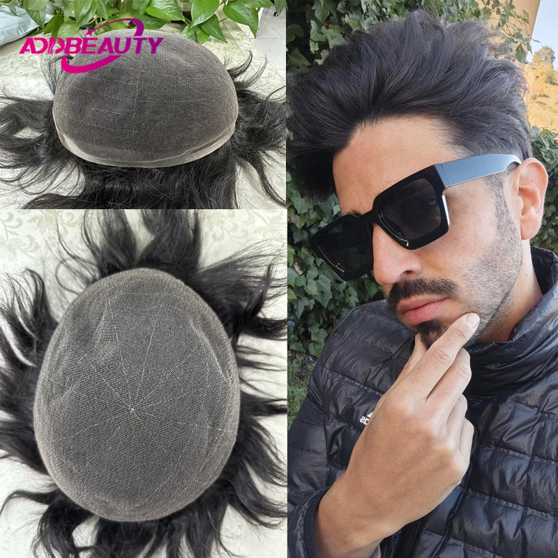 Man's Wigs Full HD Lace Indian Human Remy Hair System Invisible Full Lace Natural Human Hair Wigs Breathable Men Toupee Soft Wig