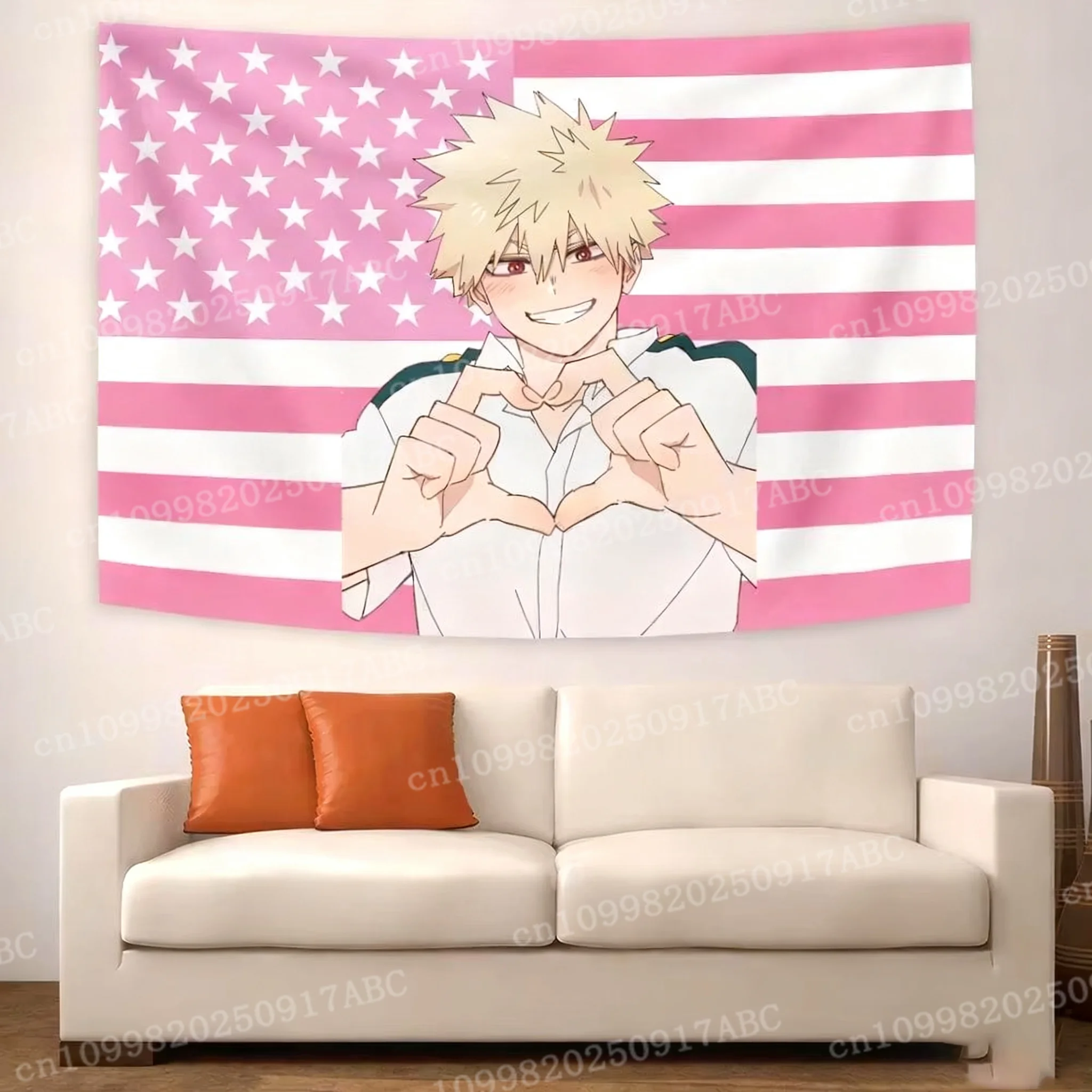 Anime Mein Hero Academias Bakugou Katsuki Amerikanische Flagge Wandteppich Bettkopf Hintergrund Tuch Ästhetische Wohnkultur Geschenk Hause Wandteppich