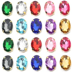 Oval shape Acrylic Sew on Rhinestones with Gold Claw Handcrafts strass sew on stone clothing accessories shoes bag diy