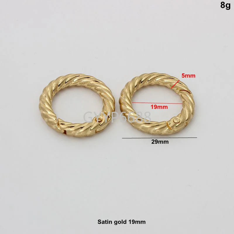 10/30/100pcs 4 sizes round shape satin gold 19mm 25mm 32mm 39mm spring ring for woman purse handbag keychain accessories