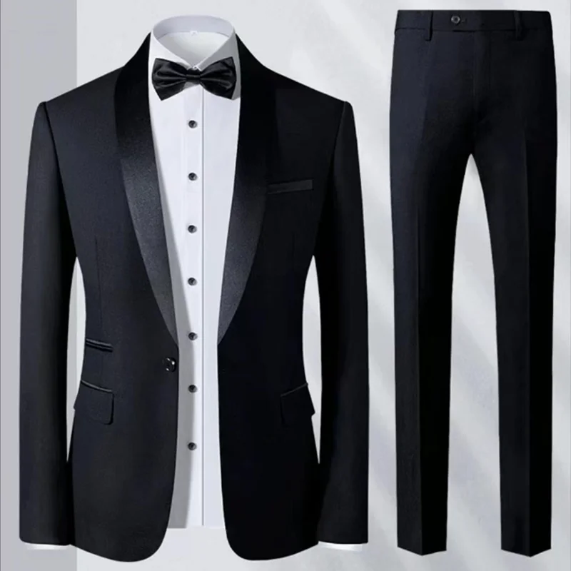 

2024 New Men's High Quality Wedding Suit (suit + Trousers) Stylish and Handsome Business Casual with Solid Color Two-piece Set