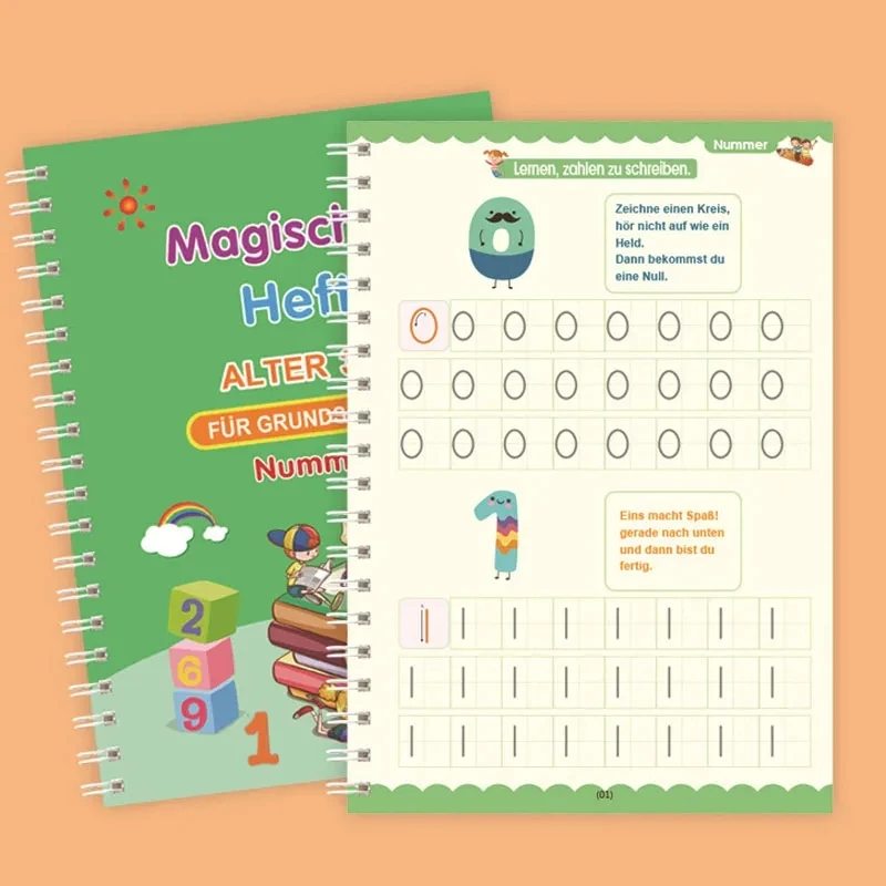 Libro di copia per bambini tedeschi 13x19cm quaderno magico con scanalatura profonda alfabeto numeri di apprendimento quaderno di pratica magica tedesca scritto a mano