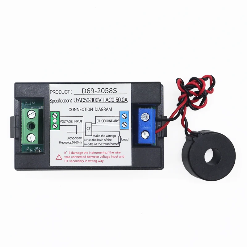 Digital Panel Wattmeter Multi Functional Single-Phase Energy Meter AC Power Meter 50A 100A 0.1W-9999KW Voltage Current