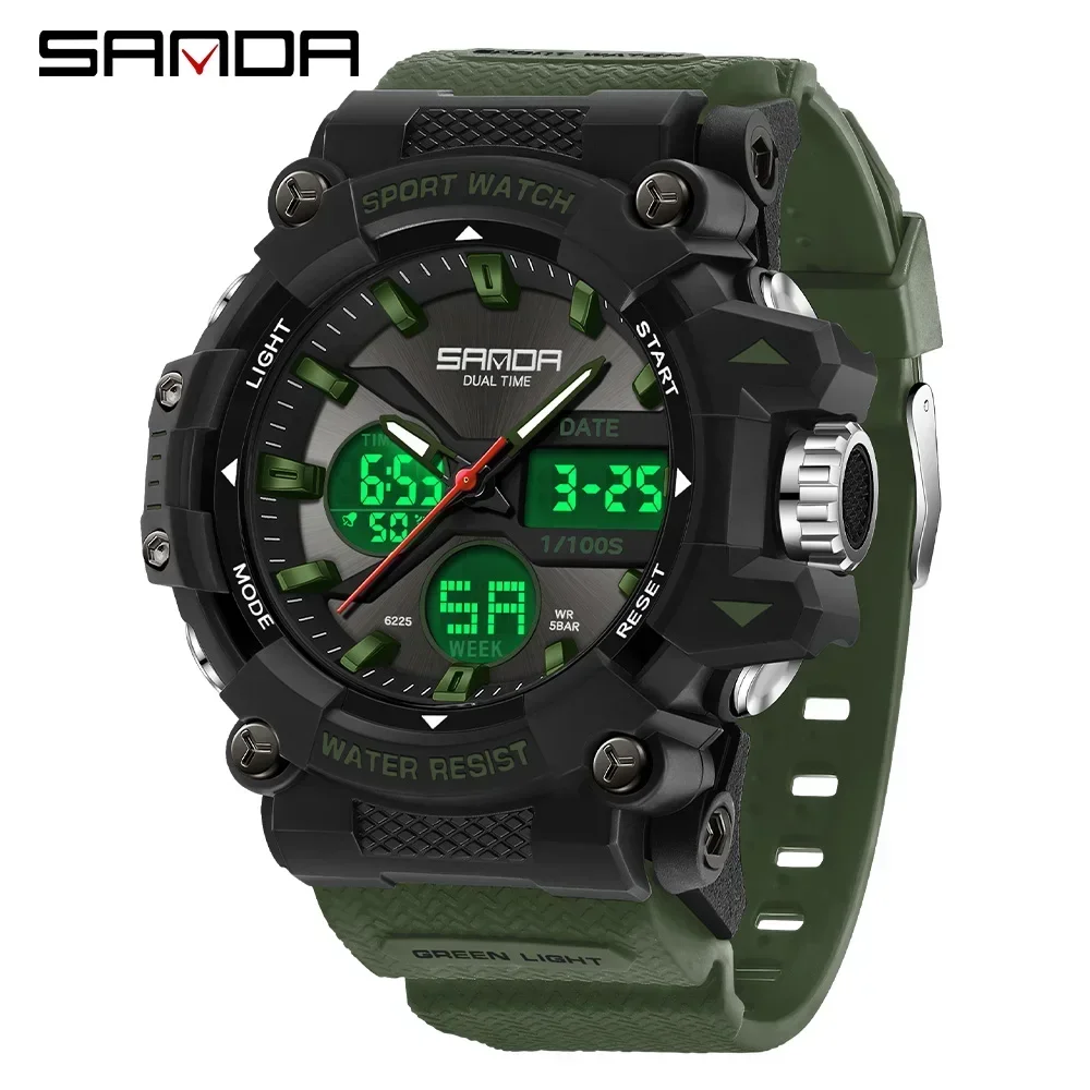 SANDA Men\'s Sports Watch for Men Women Quartz Digital Dual Display Watches Shock Water Resistant Camping Wristwatch 5M6225