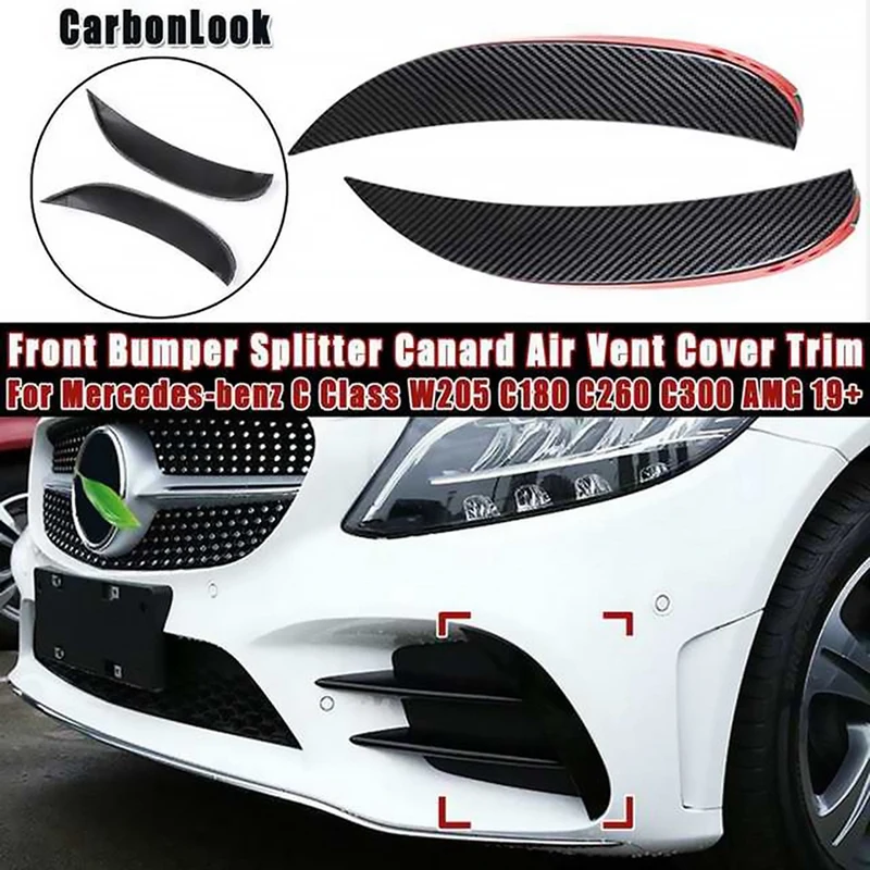 Front Bumper Fog Light Splitter Canard Air Cover Trim For Mercedes-Benz C Class W205 C180 C260 C300 AMG 2019 Carbon Look