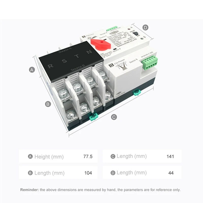 2X Din Rail 4P ATS Dual Power Automatic Transfer Switch Electrical Selector Switches Uninterrupted Power 100A