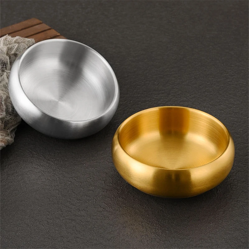 Gold Plated Korea 304 Stainless Steel Bowls Short Rice Bowl Double-layer Kids Feeding Conatiner Sauce Dishes Kitchen Tableware