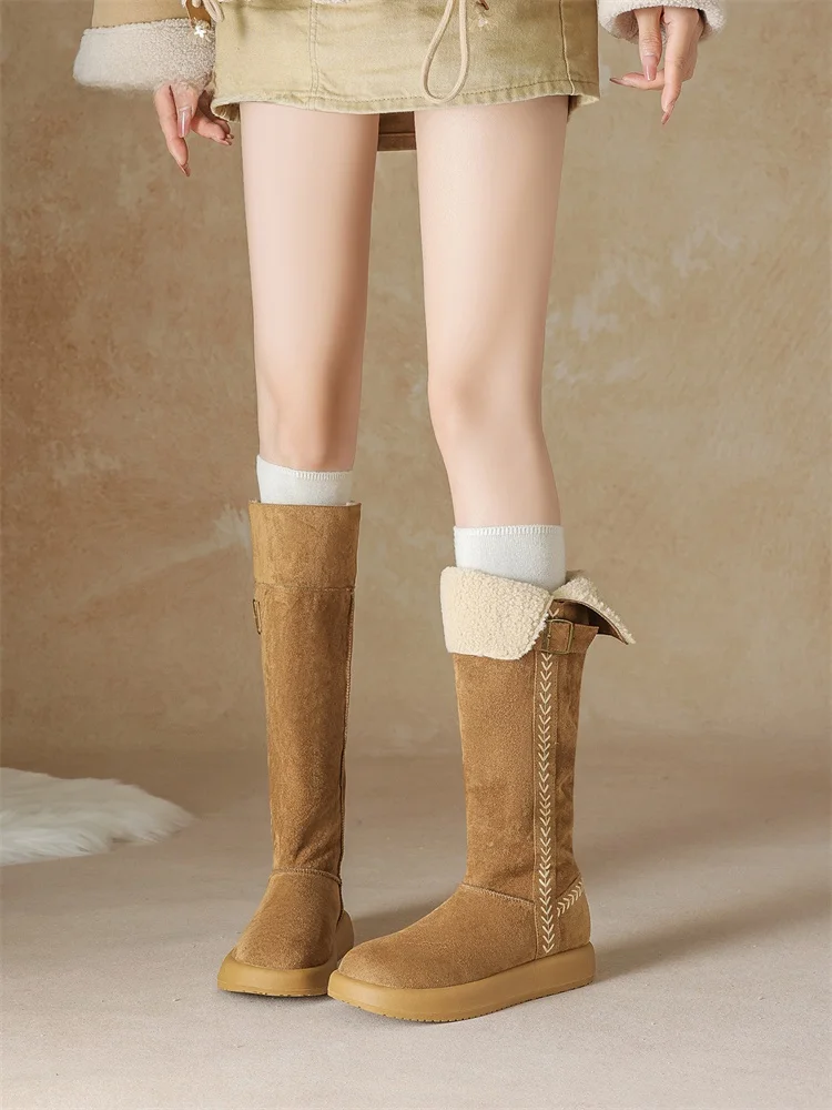 

Женские зимние сапоги Daphne Long Tube 2025 года, новые, теплые, на меху, с двусторонней подкладкой, для северо-востока, из хлопка