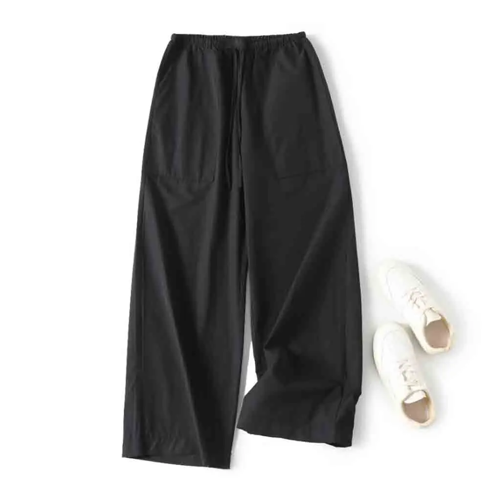 

Women 2024 Spring and Summer New Fashion Casual Sportswear Drawstring Wide Leg Pants Retro High Waist Large Pocket Pants Mujer