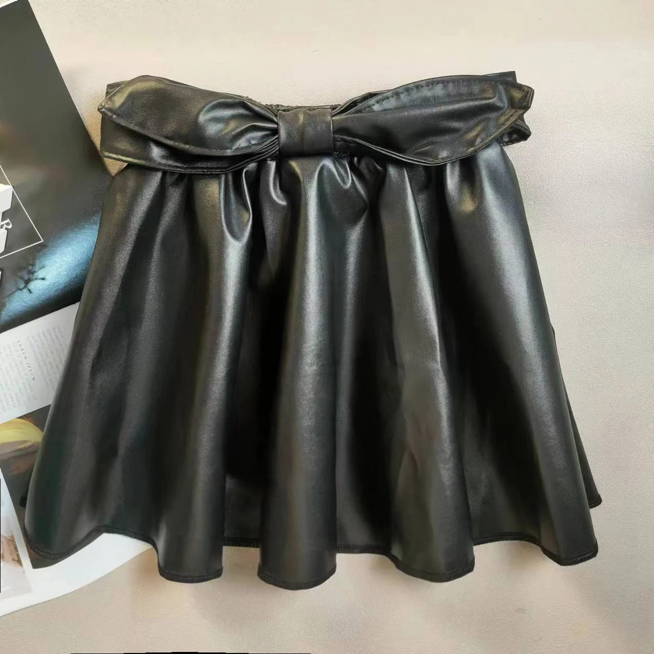 Girls Half Body Skirt Autumn and Winter Fashion Baby Black Leather Skirt Super Cool Princess Skirt Pleated Skirt Pu Short Skirt