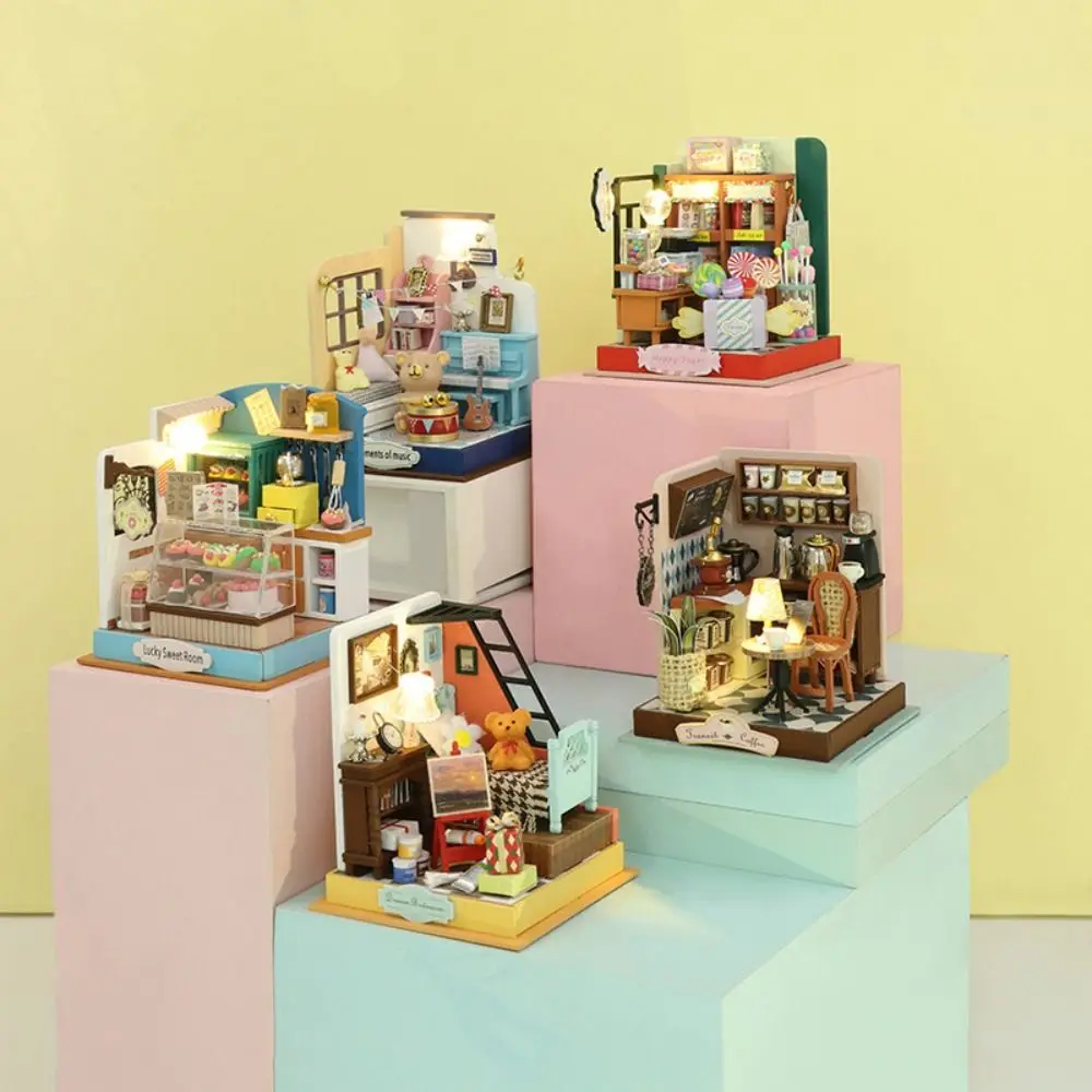 

Handmade Coffee Shop Dollhouse Kit Wooden Material Mini Size Wooden Assembly Toy 3D Design Assembly Required Miniature Dollhouse