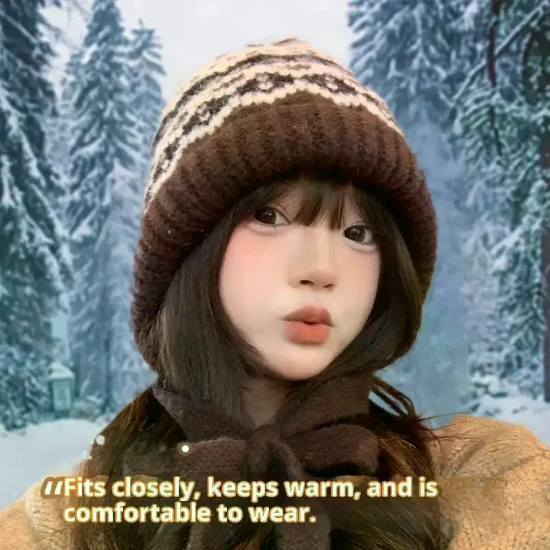 

1 шт., осенне-зимняя вязаная крючком шляпа с бантом в контрастную полоску в горошек, толстая полосатая вязаная рыбацкая панама для женщин на Рождество