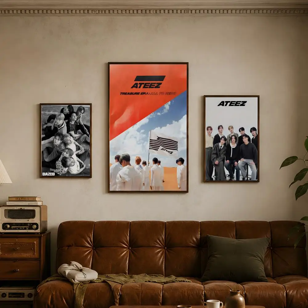 Band A-ATEEZ-z Poster Vintage Self Adhesive PP Wall Art Home Bar Bedroom Decor Gift