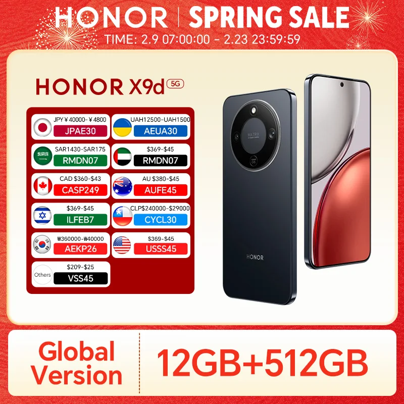 

Global Version HONOR X9d 5G 12GB512GB 6.79'' AMOLED Screen Snapdragon 6 Gen 4 108MP AI Camera 8300mAh Battery 66W SuperCharge