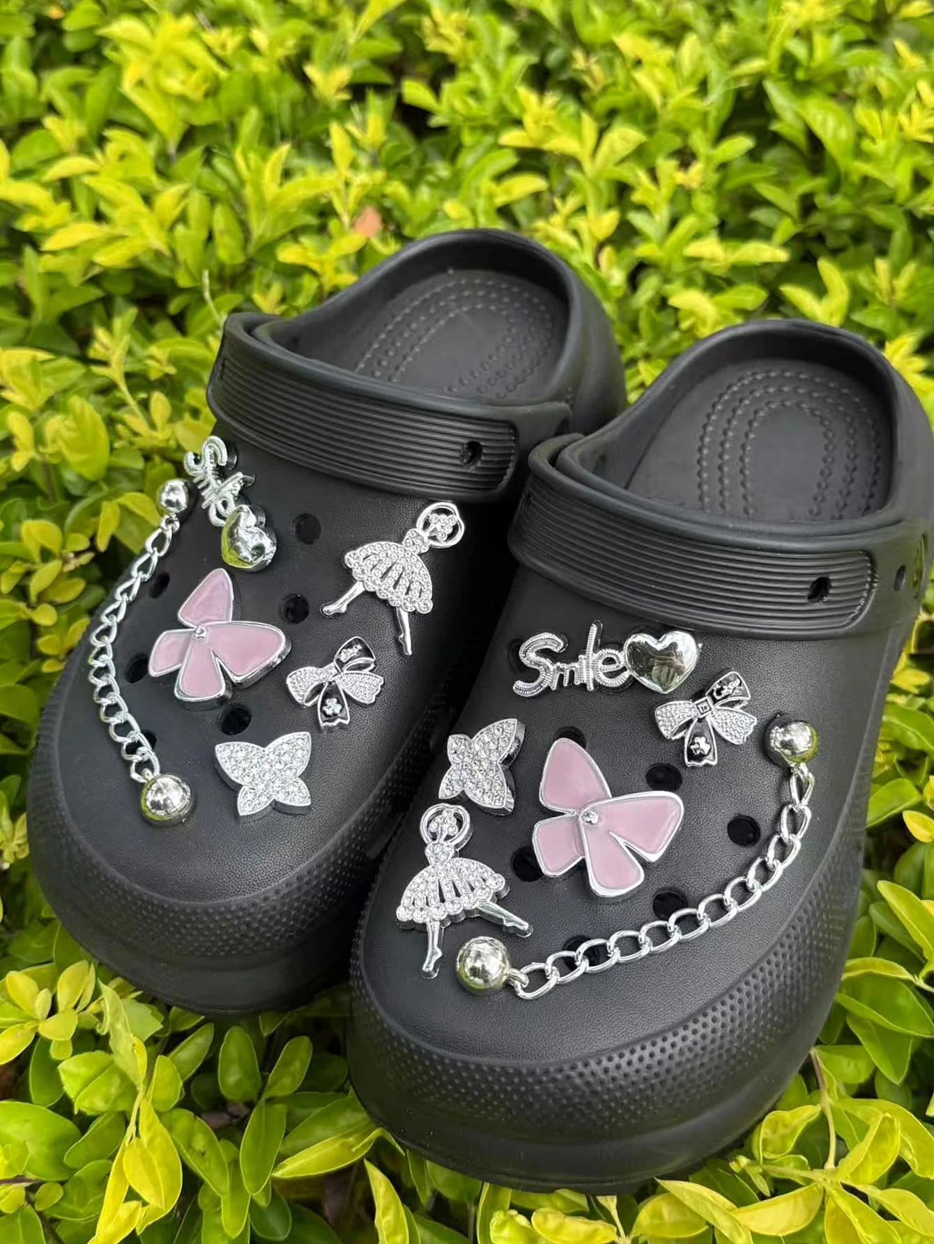 12 فراشة بنفسجية فضية، فتاة راقصة، فراشة صغيرة، مشبك أحذية سلسلة ديكورات ذاتية الصنع، وصلة مشبك أحذية متعددة الوظائف #1