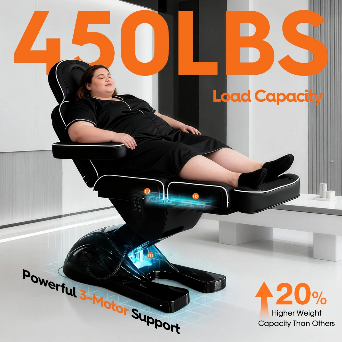 Full Electric Massage Table with Lift, 3 Motor Professional Facial Bed for Estheticians, Spa & Waxing, Heavy-Duty Adjustable