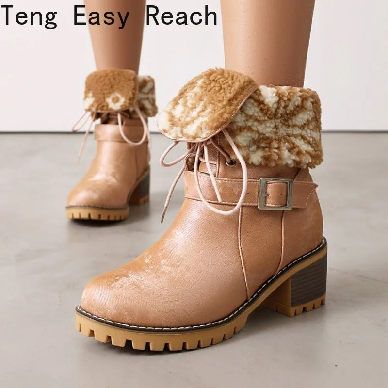 

2026 Autumn/winter Women's Round Toe Ankle Boots with Lace Up Design for Winter Warmth, Sizes 34-43