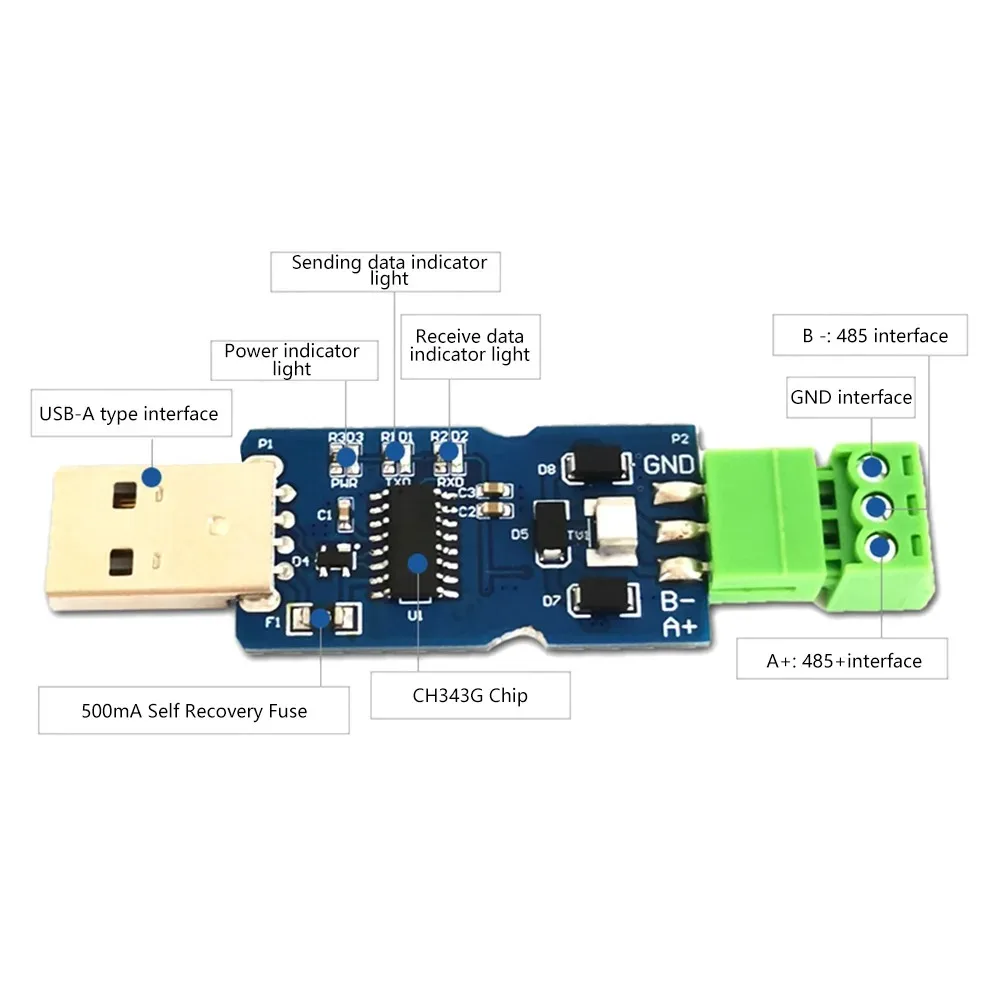 Modul komunikasi kecepatan tinggi, seri 6Mbps USB ke RS485 mendukung untuk Windows 7/8 XP Vista Linux CH343G