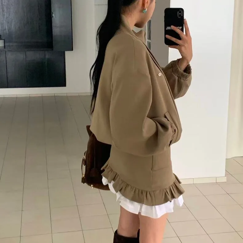 Conjunto elegante de dos piezas con cuello levantado y falda informal para mujer, traje de invierno Faion Long Sve