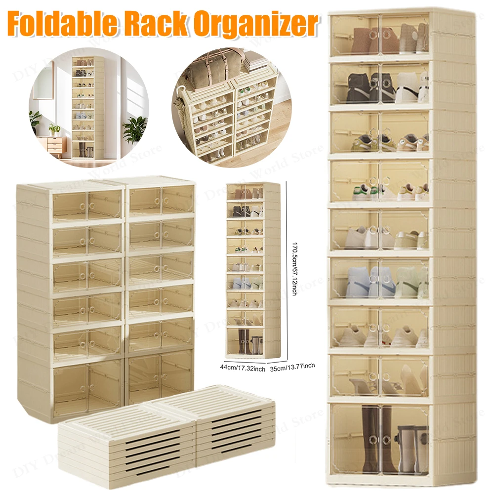 

Foldable Shoe Storage Organizer 8Layer Stackable Dust-proof Shoe Cabinet Box Transparent for Entryway Livingroom Sneaker Storage