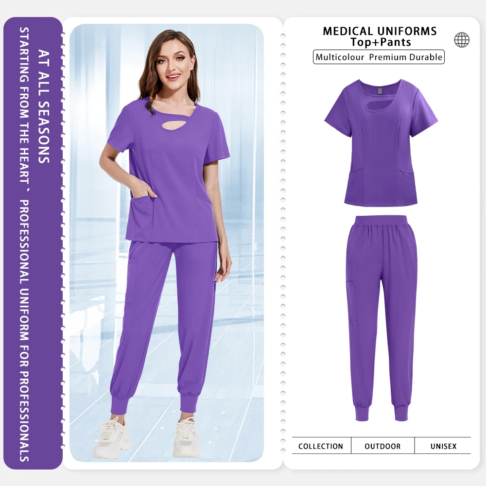 New Fashion Scrub Top Pants Jogger Set Nurse Uniform Women Breathable Quick Drying Medical Surgical Clothing Dentist Accessories