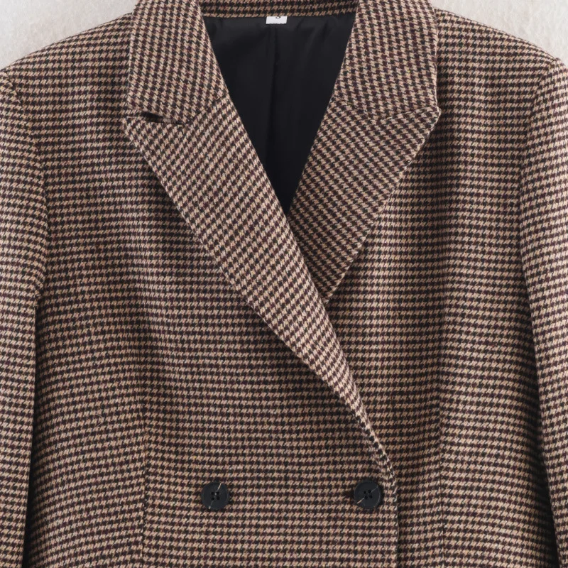 Women's Mid-Length Tweed Suit Jacket Double-Breasted Fashion Classic Style Polyester Fiber 85% Other 15% Long Sleeve Autumn