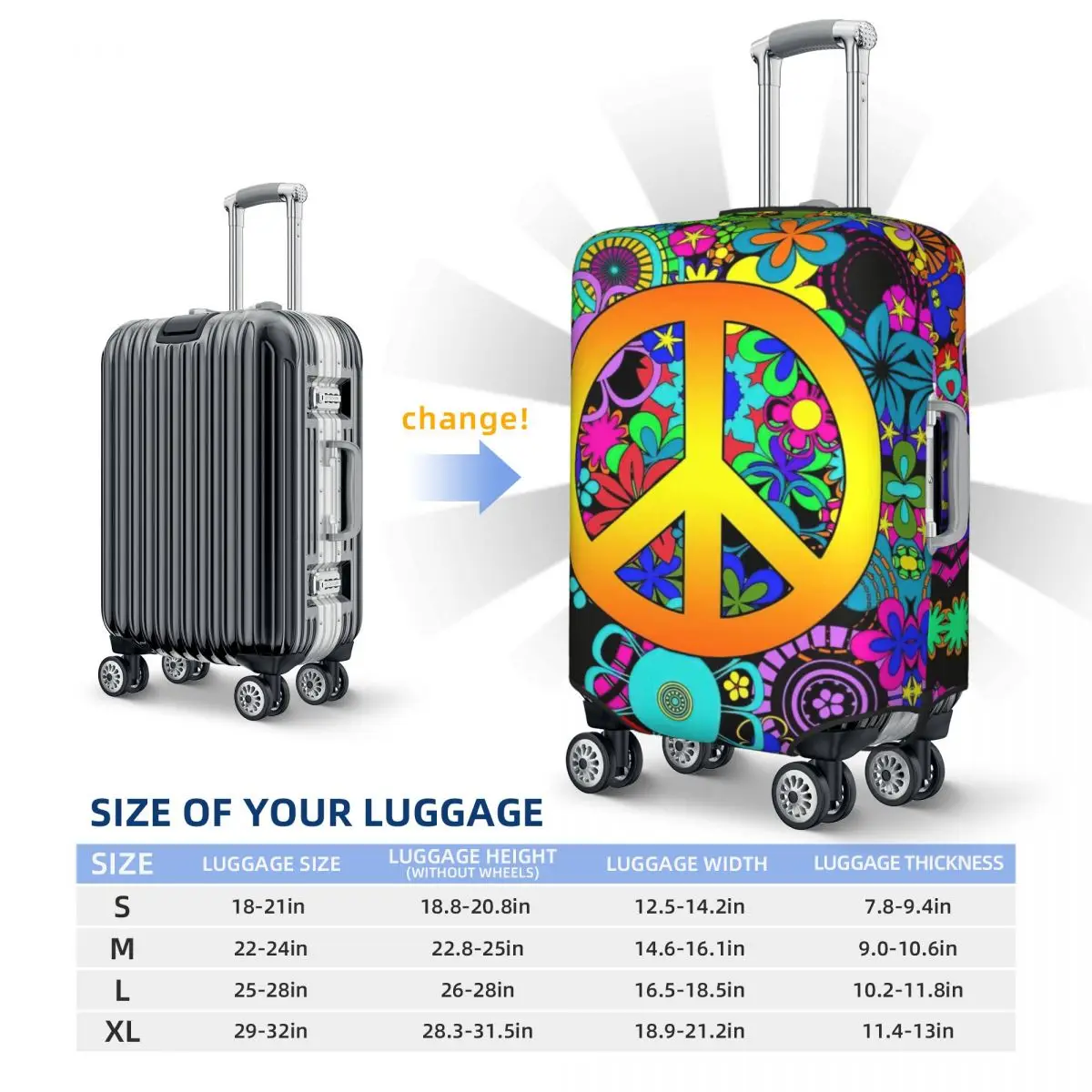 Peace Floral Garden Print Luggage Protective Dust Covers Elastic Waterproof 18-32inch Suitcase Cover Travel Accessories