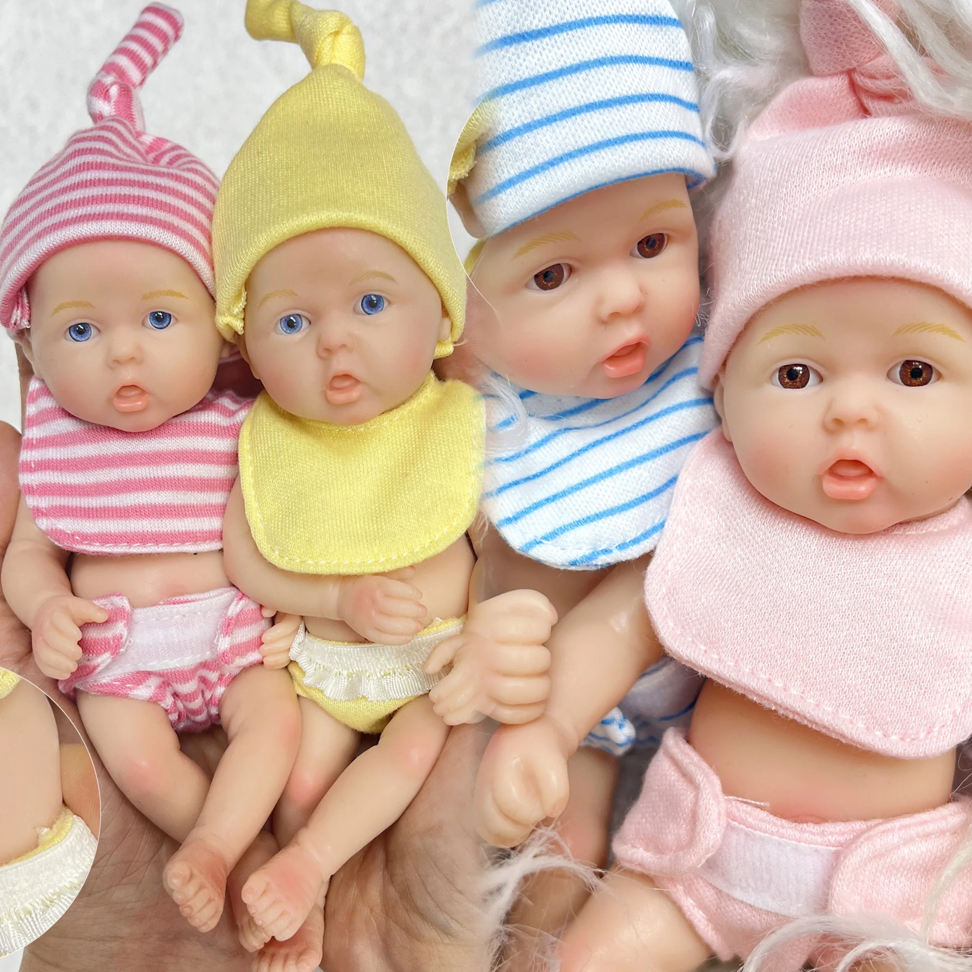 16cm Mini Silicone Bebe Reborn Girl and Boy 3D Paint Visible Veins Soft Touch Feelig Lifelike Reborn Doll