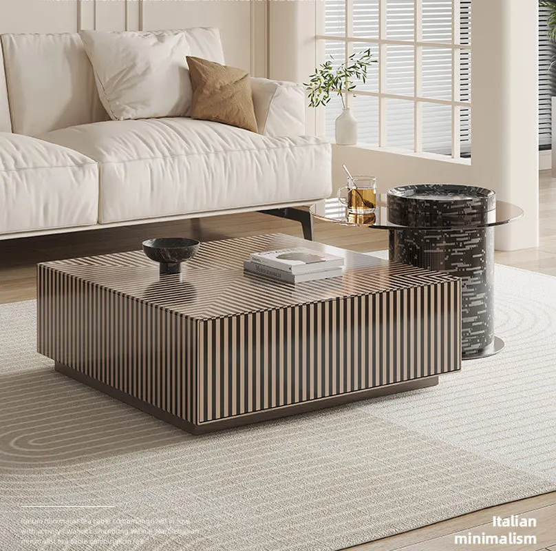 

Italian minimalist square and circle sized coffee table combination living room