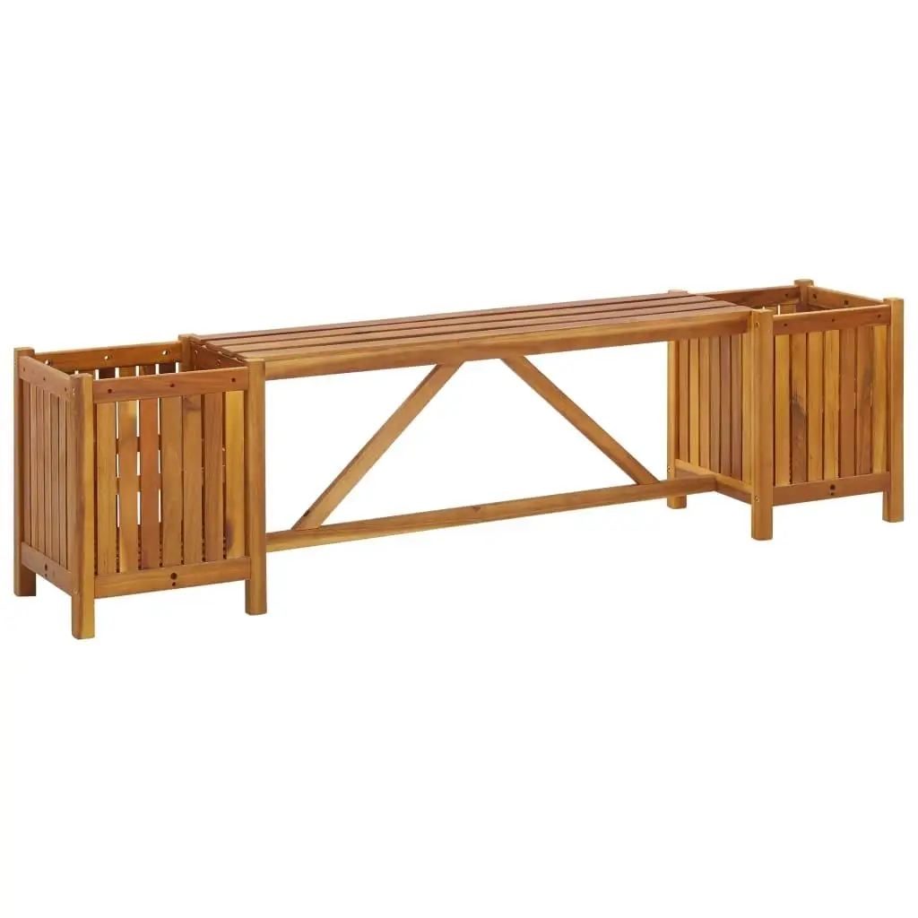 

Solid Acacia Wood Patio Bench with 2 Integrated Planters - 59.1x11.8x15.7 Outdoor Garden Seating