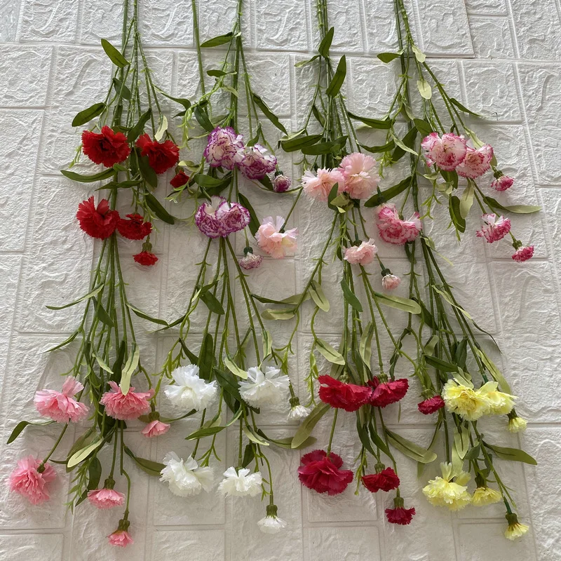 Artificial Flower Silk Carnation Twigs Mother's Day Gift Simulation Floral Cargos Fake Flowers Decoration with Green Plants