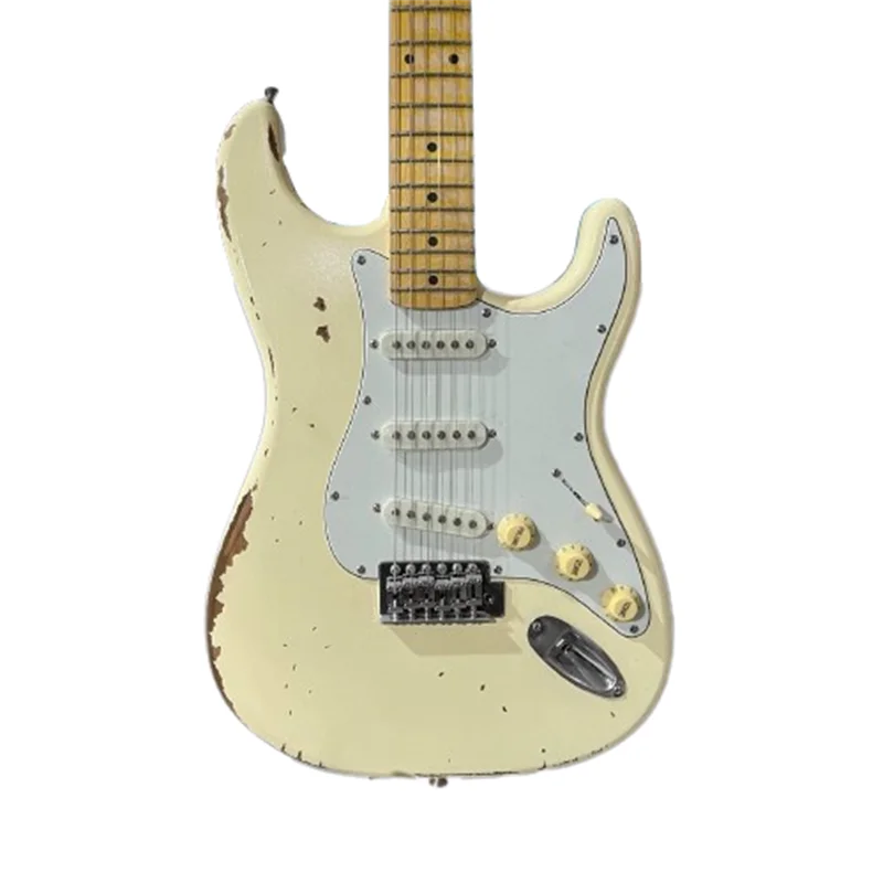 Relic ST Electric Guitar Cream Yellow Color Alder Body Maple Fretboard High Quality Guitar