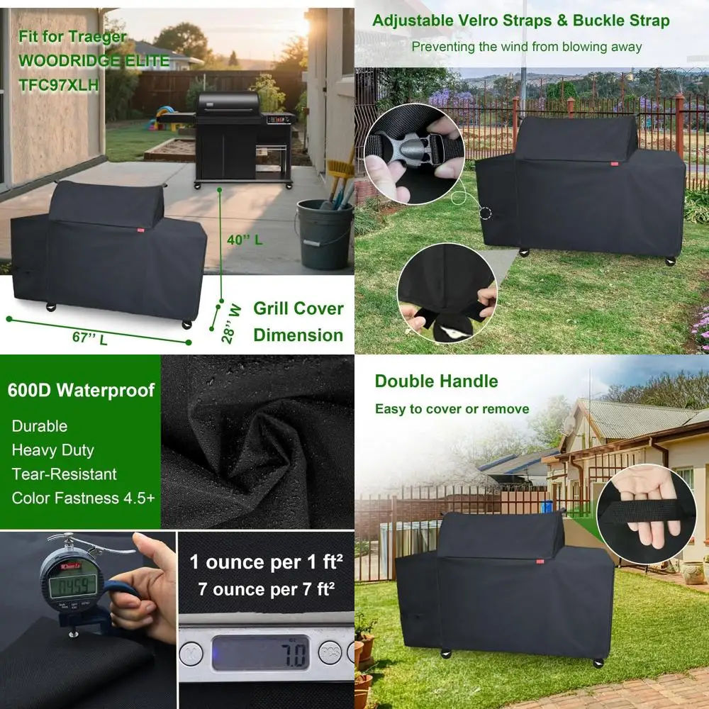 

Traeger Woodridge Elite TFC97XLH Grill & Smoker Cover - Outdoor Waterproof 600D Heavy Duty Full-Length Protector