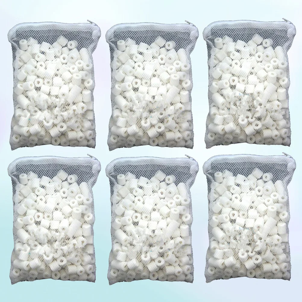 

6Packs Bio Porous Ceramic Rings Mesh Zipper Bag Aquarium Biological Media Pond Fish Tank Filter Media Remove Nitrite