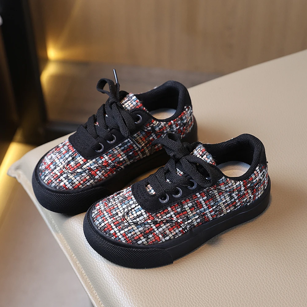 

COMFY KIDS Kids' Multi-Color Tweed Lace-Up Canvas Sneakers, Soft Non-Slip Breathable Toddler Casual Shoes, Spring Autumn Lightwe
