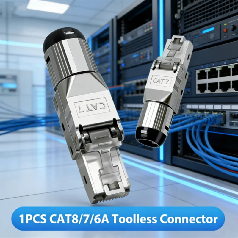 Easy DIY Network Upgrade 1Pcs Shielded Toolless RJ45 Connector for High-Speed Cat8/7/6A Cables, No Crimp Tool Needed, Saves Time