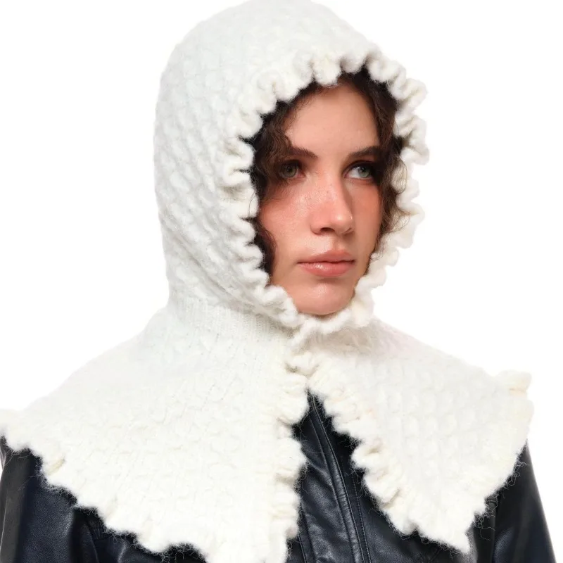 Koreanische Ins Winter Warme Gestrickte Balaclava-Mütze, Nischenmode, Vielseitige Mütze und Schal in Einem, Pullover-Bombermützen für Damen – Detail 3