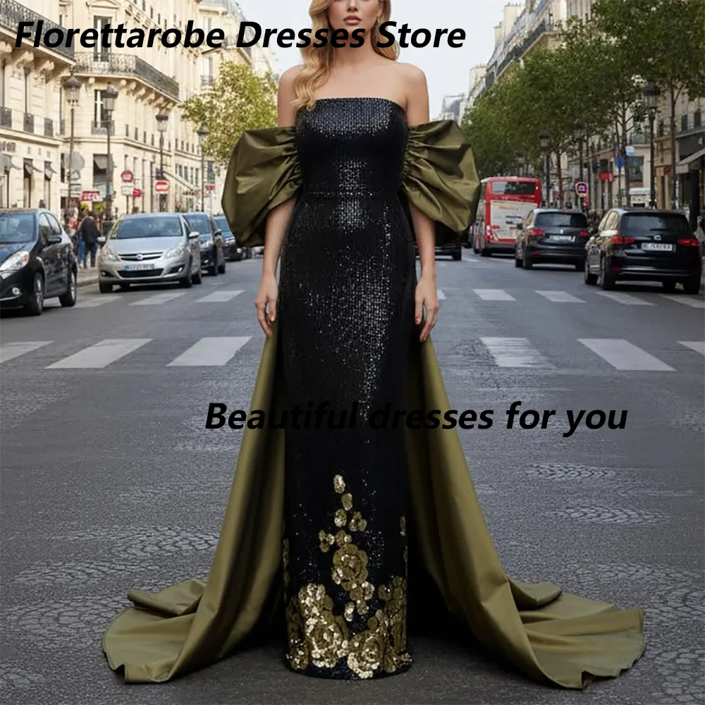 Customized Sequined Flowers Pattern Mermaid Evening Dresses Bows Off-the-shoulder  Backless Floor Length Formal Prom Gown