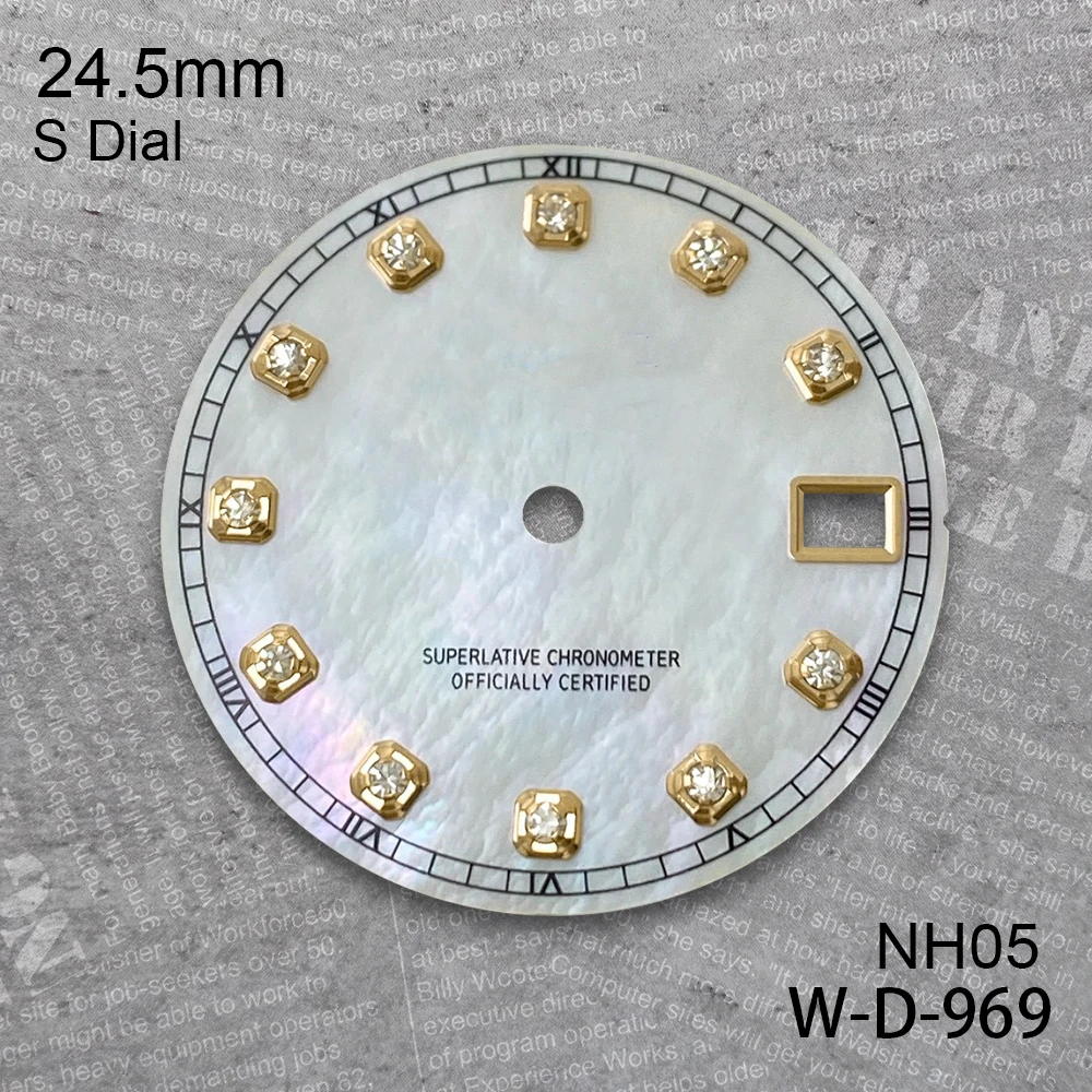 

24.5mm S Logo Diamond Seashell Dial Suitable For NH05 Japan Movement Quality Ladies Watch Modification Accessories