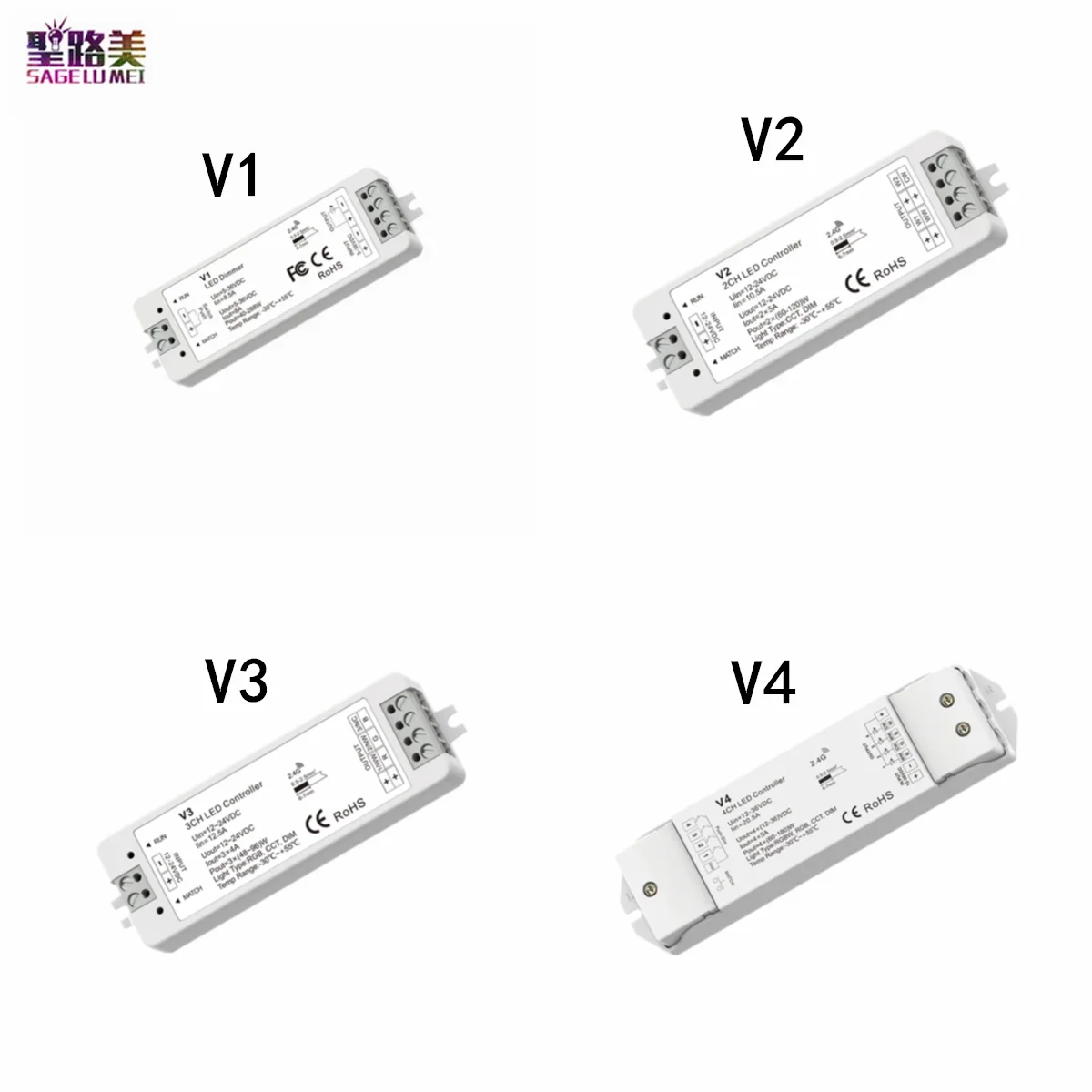 1 2 3 4 Channel Constant Voltage Power Repeater PWM Signal Amplifier Controller For Single Color/CCT/RGB/RGBW LED Strip Lights