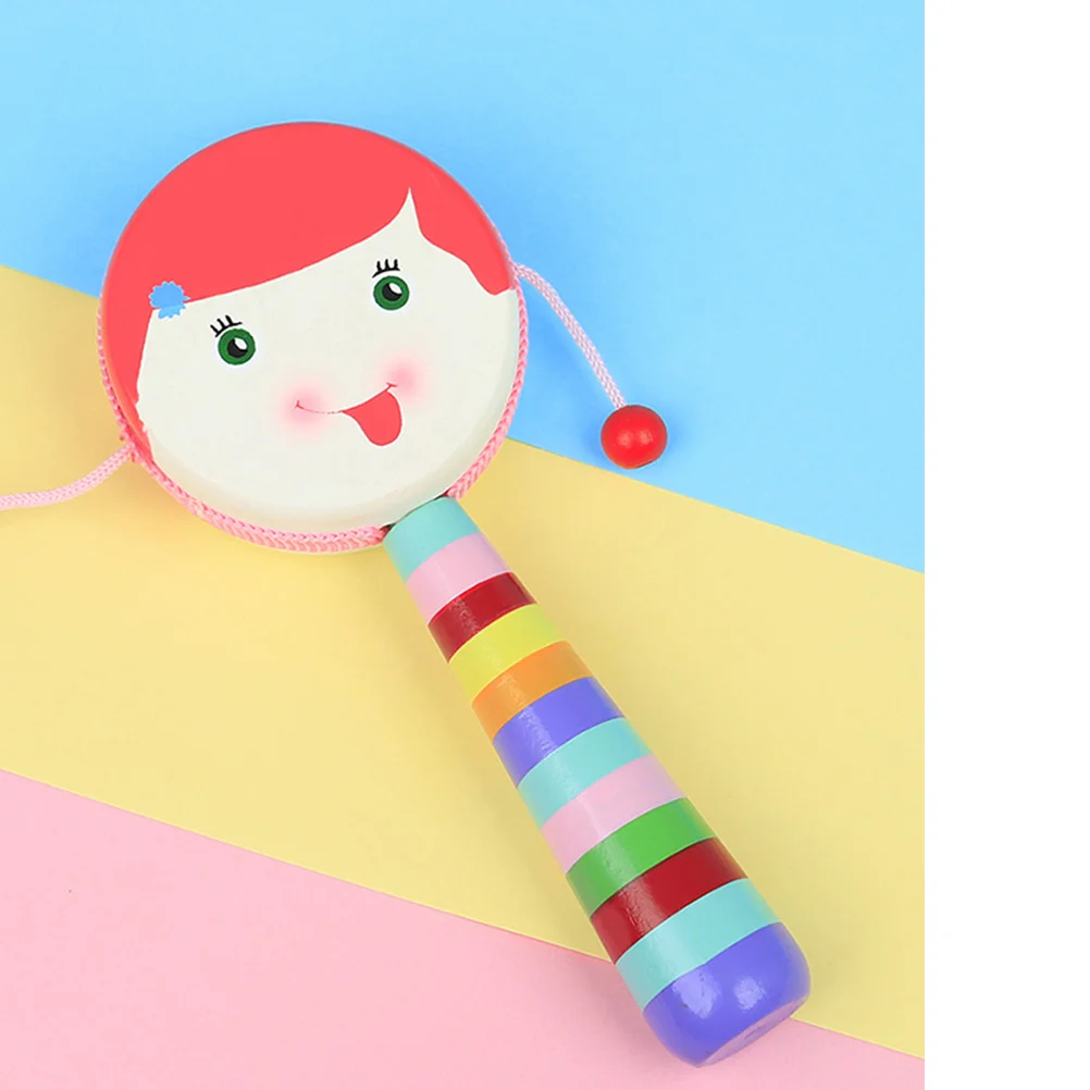 

Wooden Rattle Drum Children's Toys Rattles Baby Hand Handmade Kids Handheld Cartoon Musical