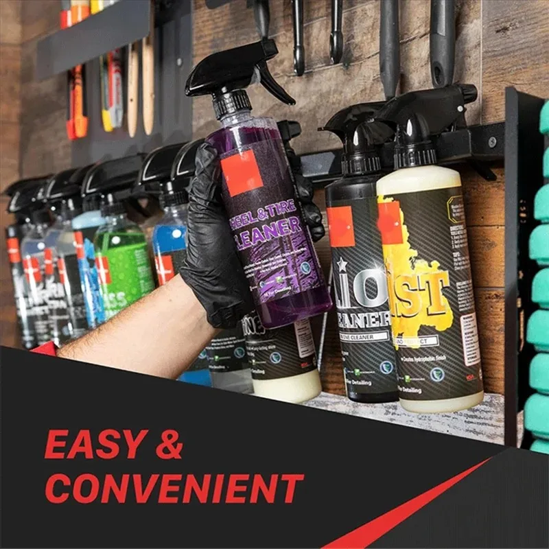 Wall Mounted Metal Trigger Spray Bottle Organizer Heavy Duty Iron Rack Holder for Car Detailing Home Cleaning Supplies Storage