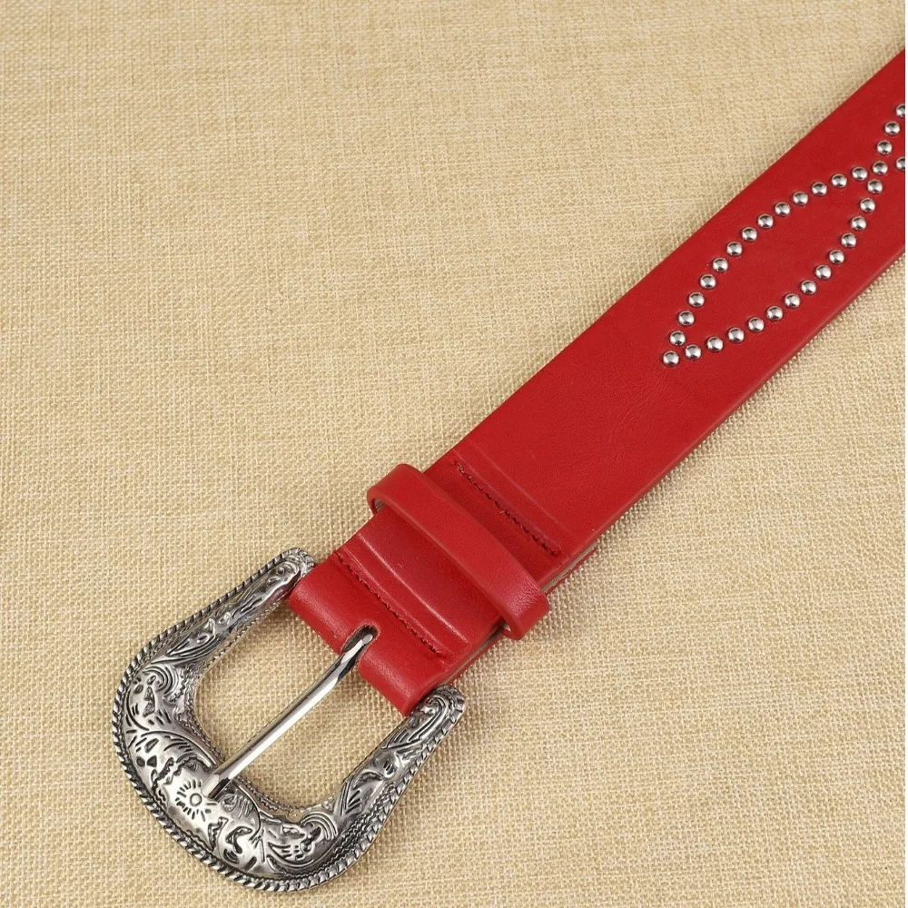Retro Rhinestone Women's Belt PU Leather Punk Rivet Waist Belt Gothic Y2k Dress Jeans Belt Ladies