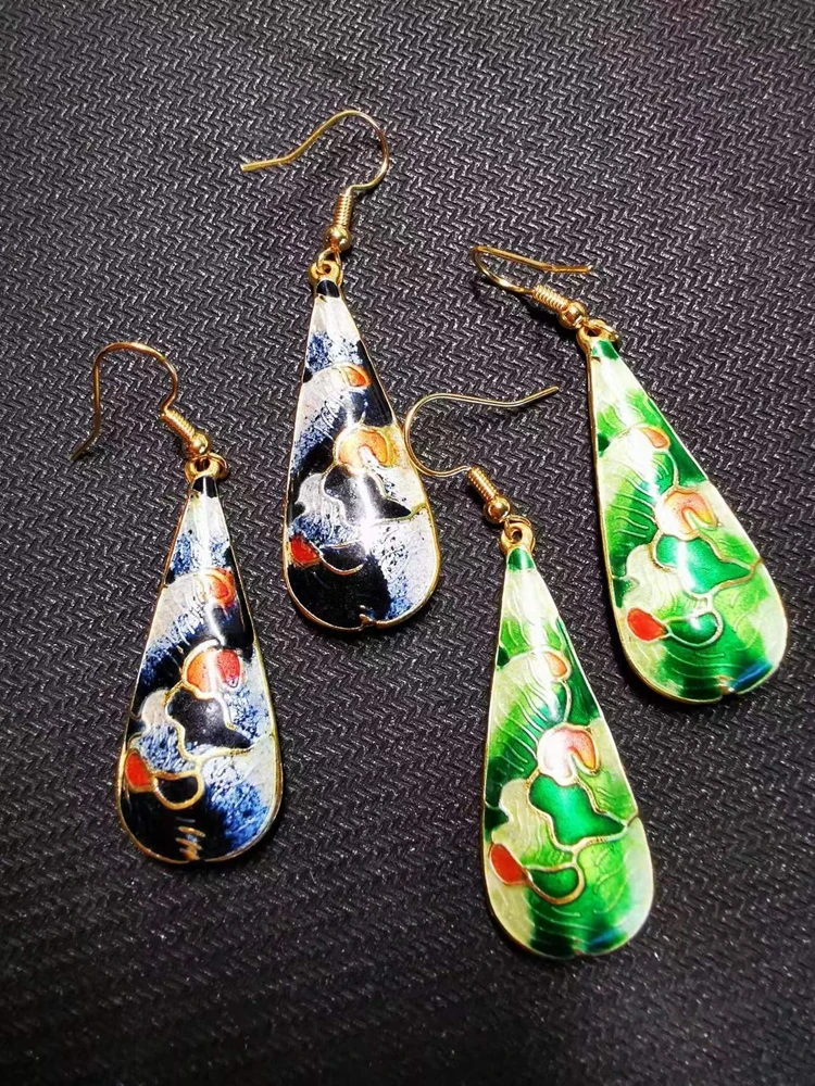 Multicolor Cloisonne Enamel Water drop Earrings for Women Jewelry Fashion Accessories Chinese Intangible Cultural Heritage