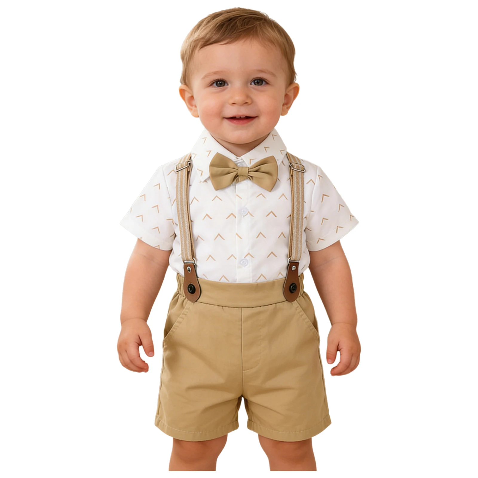 

Нарядный костюм для маленьких мальчиков: рубашка с коротким рукавом, принтом и галстуком-бабочкой, шорты на подтяжках, комплект для свадьбы, дня рождения, фотосессии