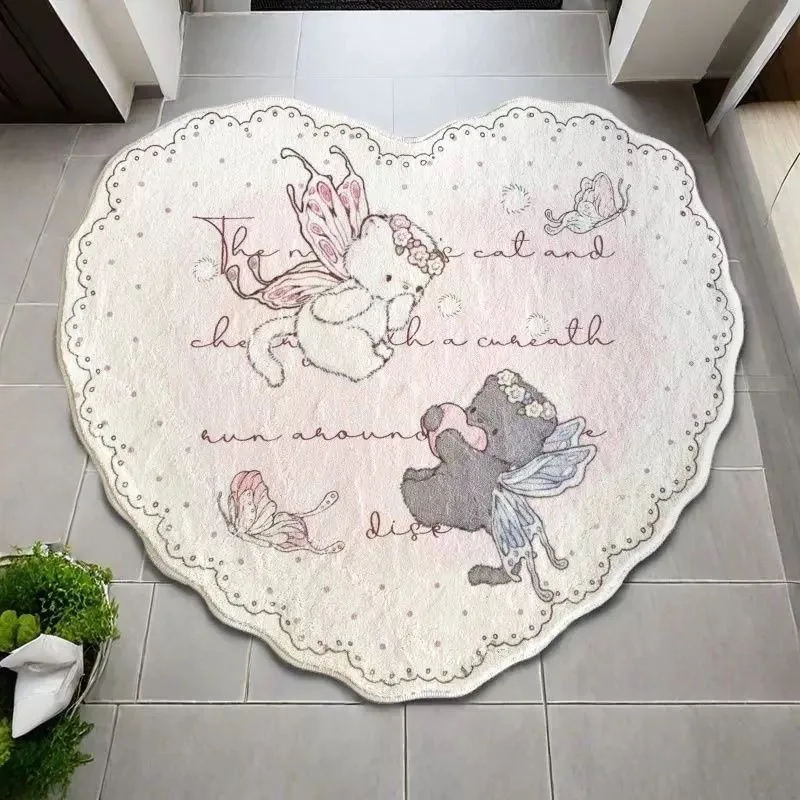 VIKAMA Girls' Carpet Bedside Rug Bedroom Heart-Shaped Cute Bedside Mat Bedroom Faux Cashmere Pad Durable and Machine Washable