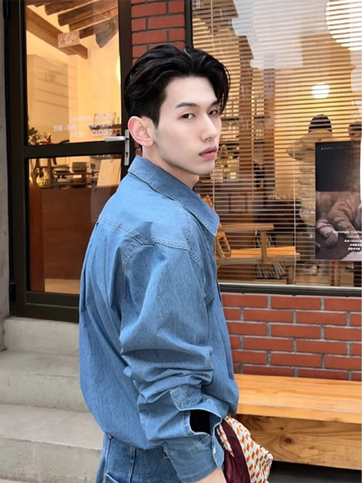 Light Blue Washed Denim Shirt Men's Spring High-End Feeling Cool Long Sleeve American Retro Denim Jacket Outerwear