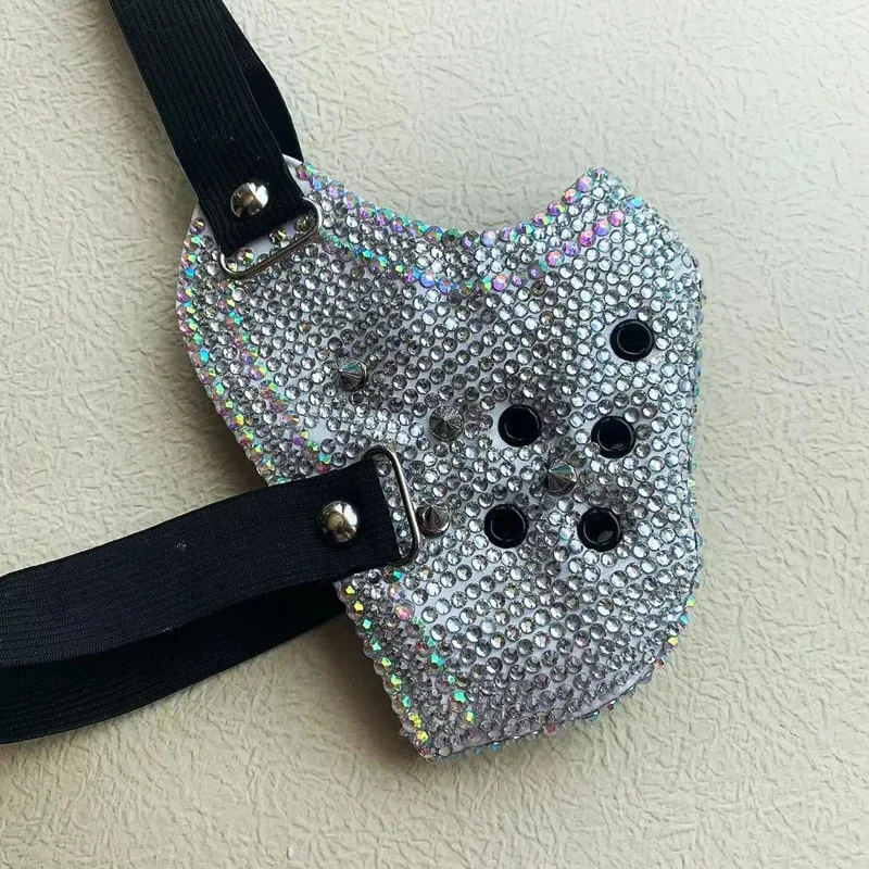 Cosxin Punk Rock Style Diamond Mask Goth Teen Bike Ride Female Knight PU Diamond Mask Cosplay Rock Half Face Mask