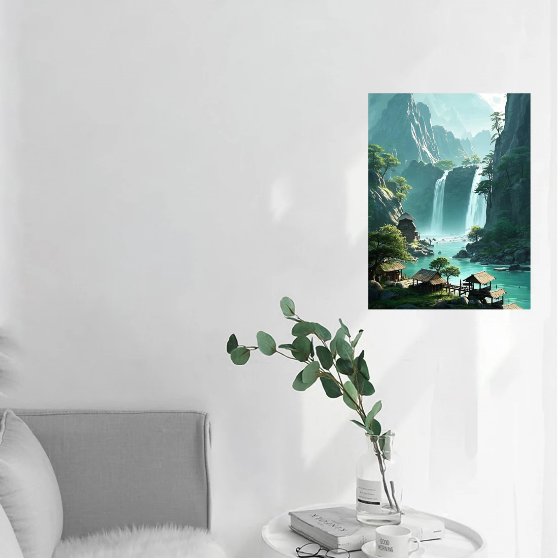 Three Ratels QHD82 Rural style canyon waterfall Landscape wall stickers For home decoration