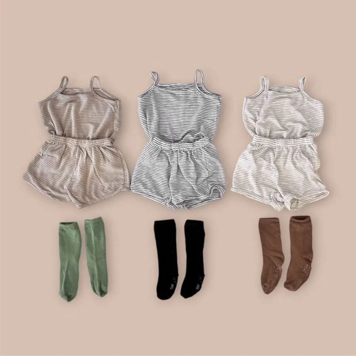 

2025 Summer New Baby Girl Sleeveless Sling Clothes Set Cute Infant Boy Striped Vest + Shorts 2pcs Suit Cotton Toddler Outfits